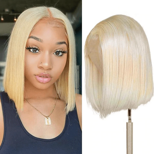 Angie Queen Short Bob 13x4 Lace Front Wigs Straight 613 Blonde Brazilian Human Hair Wigs