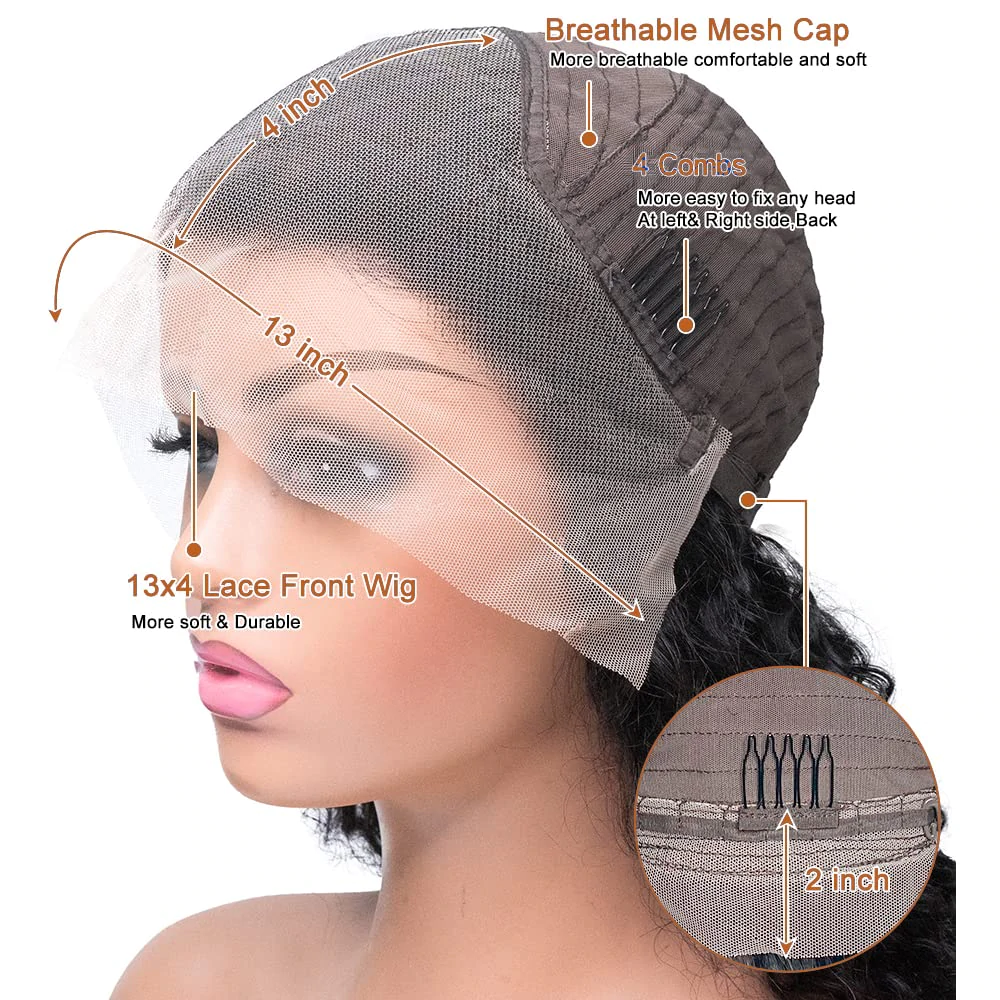 Angiequeen Loose Deep  Wave Real 13X4 HD /Transparent Long Glueless Natural Black Wig