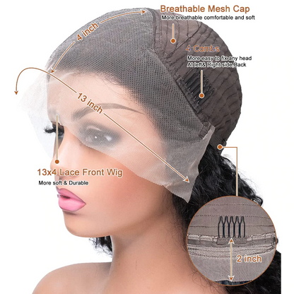 Angiequeen Loose Deep  Wave Real 13X4 HD /Transparent Long Glueless Natural Black Wig