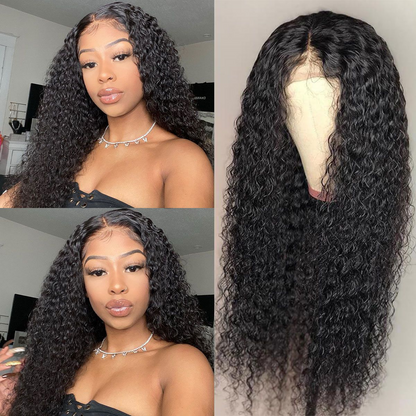 Angie Queen 4*4 Lace Closure Wigs Peruvian Curly Human Hair Wigs 180% Density Pre-plucked