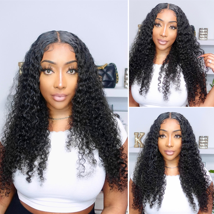 Angie Queen 4*4 Lace Closure Wigs Peruvian Curly Human Hair Wigs 180% Density Pre-plucked
