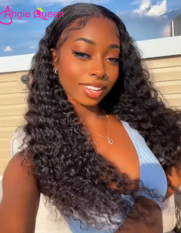 Angie Queen 13x4 Lace Front Wigs Peruvian Deep Wave Human Hair Wigs 180% Density Pre-plucked