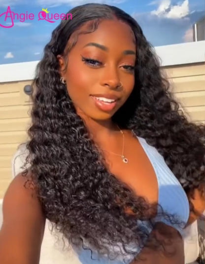 Angie Queen 13x4 Lace Front Wigs Peruvian Deep Wave Human Hair Wigs 180% Density Pre-plucked