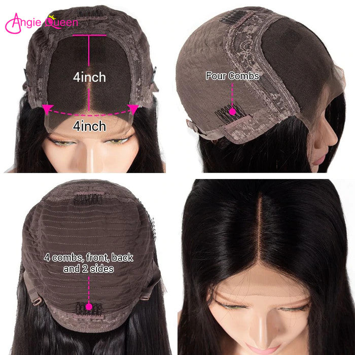 Angie Queen 4*4 Lace Closure Wigs Peruvian Curly Human Hair Wigs 180% Density Pre-plucked