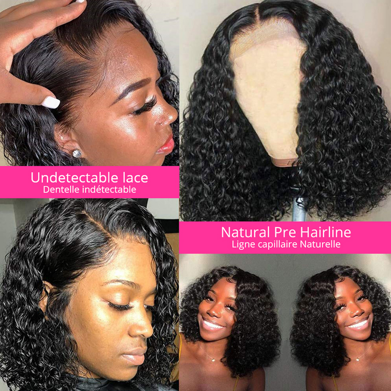 Angie Queen Closure Bob Wigs Human Hair Free Part Lace Wigs Water Wave