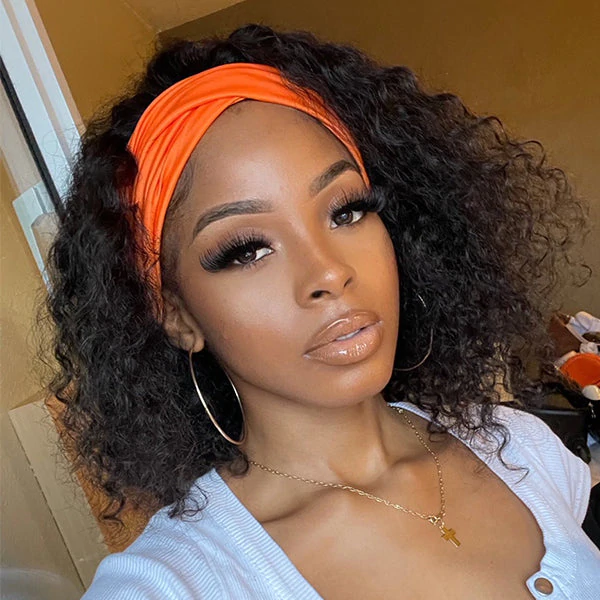 AngieQueen Headband Bob Deep Wave 180% Density Breathable Comfortable Human Hair Beginner Wig