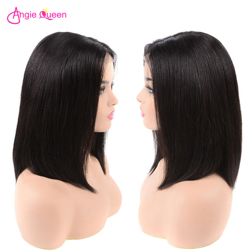 Angie Queen Bob Lace Frontal Wigs Indian Straight Human Hair Wigs Pre-plucked
