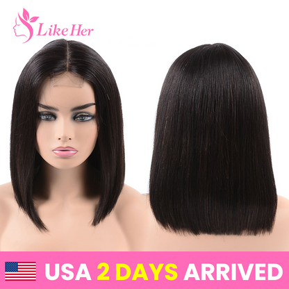 Angie Queen Bob Lace Frontal Wigs Indian Straight Human Hair Wigs Pre-plucked