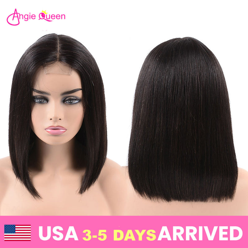 Angie Queen Bob Lace Wigs Peruvian Straight Human Hair Wigs Pre-plucked