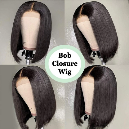 Angie Queen Bob Lace Wigs Malaysian Straight Human Hair Wigs Pre-plucked