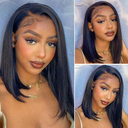 Angie Queen Bob Lace Wigs Brazilian Straight Human Hair Wigs Pre-plucked