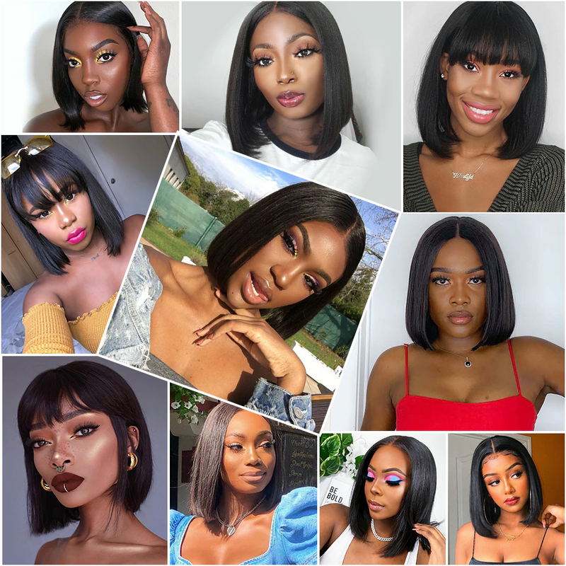 Angie Queen Bob Lace Wigs Peruvian Straight Human Hair Wigs Pre-plucked