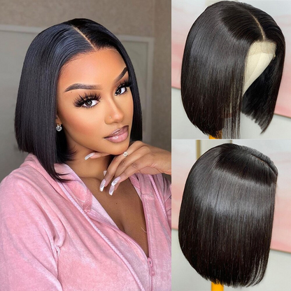 Angie Queen Bob Lace Wigs Peruvian Straight Human Hair Wigs Pre-plucked