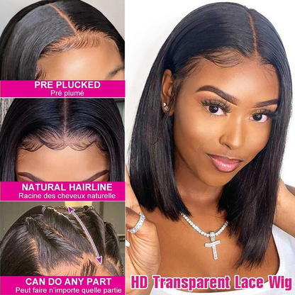 Angie Queen Bob Lace Wigs Peruvian Straight Human Hair Wigs Pre-plucked