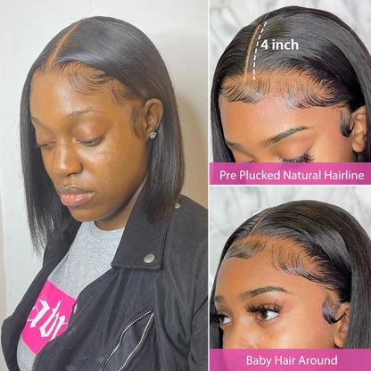 Angie Queen Bob Lace Wigs Brazilian Straight Human Hair Wigs Pre-plucked