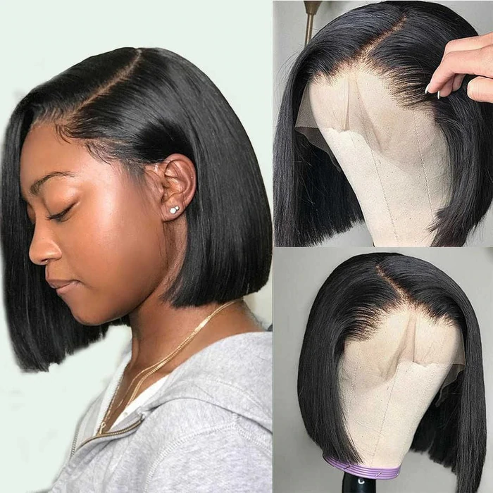 Angie Queen Bob Lace Wigs Malaysian Straight Human Hair Wigs Pre-plucked