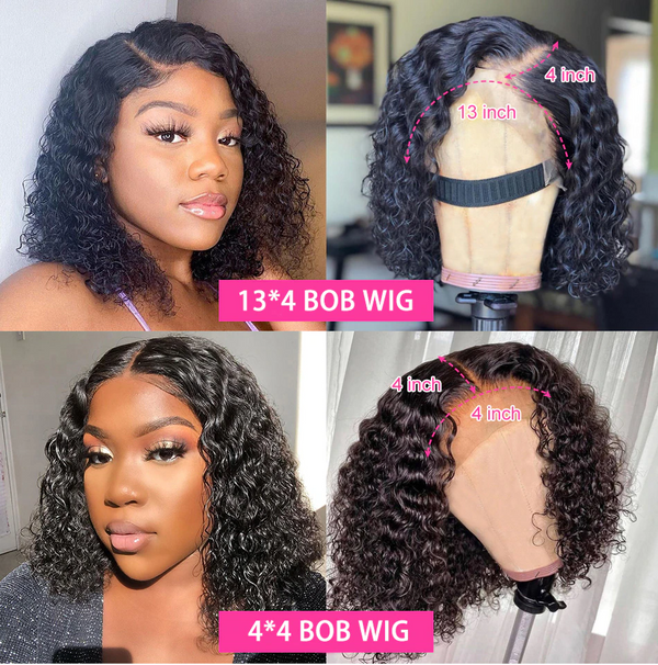 Angie Queen Bob Lace Wigs Malaysian Curly Human Hair Wigs Pre-plucked