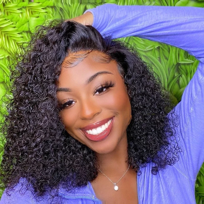 Angie Queen Bob Lace Wigs Malaysian Curly Human Hair Wigs Pre-plucked