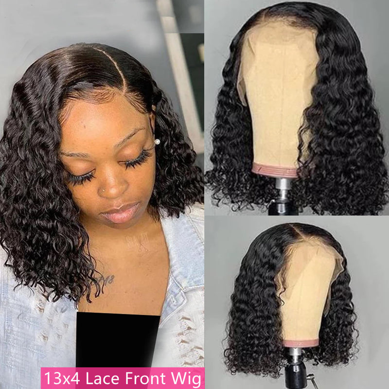 Angie Queen Bob Lace Wigs Peruvian Deep Wave Human Hair Wigs Pre-plucked