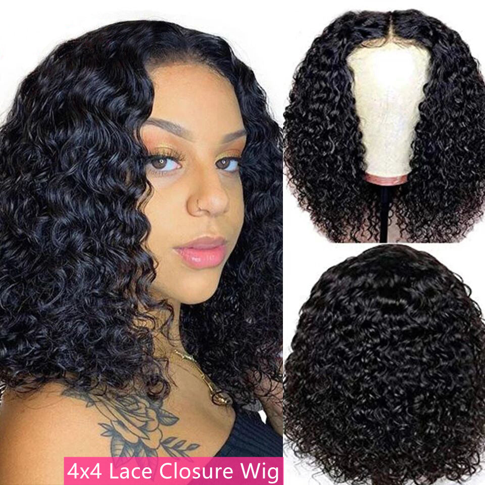 Angie Queen Bob Lace Wigs Peruvian Deep Wave Human Hair Wigs Pre-plucked