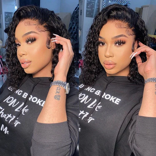 Angie Queen Bob Lace Wigs Brazilian Deep Wave Human Hair Wigs Pre-plucked