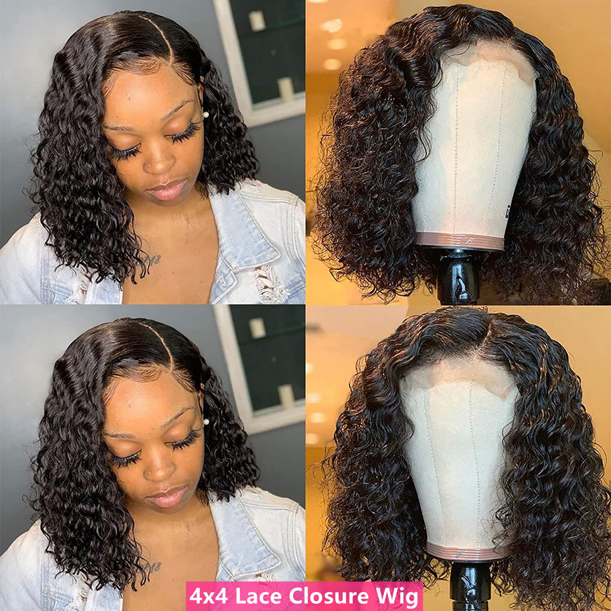 Angie Queen Bob Lace Wigs Brazilian Deep Wave Human Hair Wigs Pre-plucked