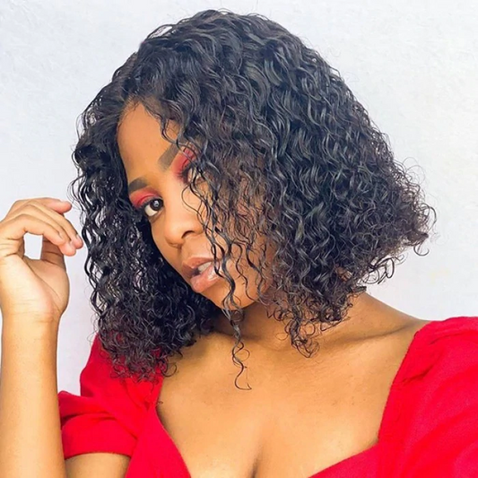 Angie Queen Lace Front Bob Wigs Human Hair Short Frontal Wigs -Water Wave