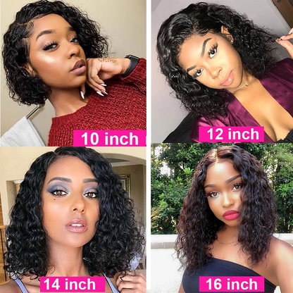 Angie Queen Lace Front Bob Wigs Human Hair Short Frontal Wigs -Water Wave
