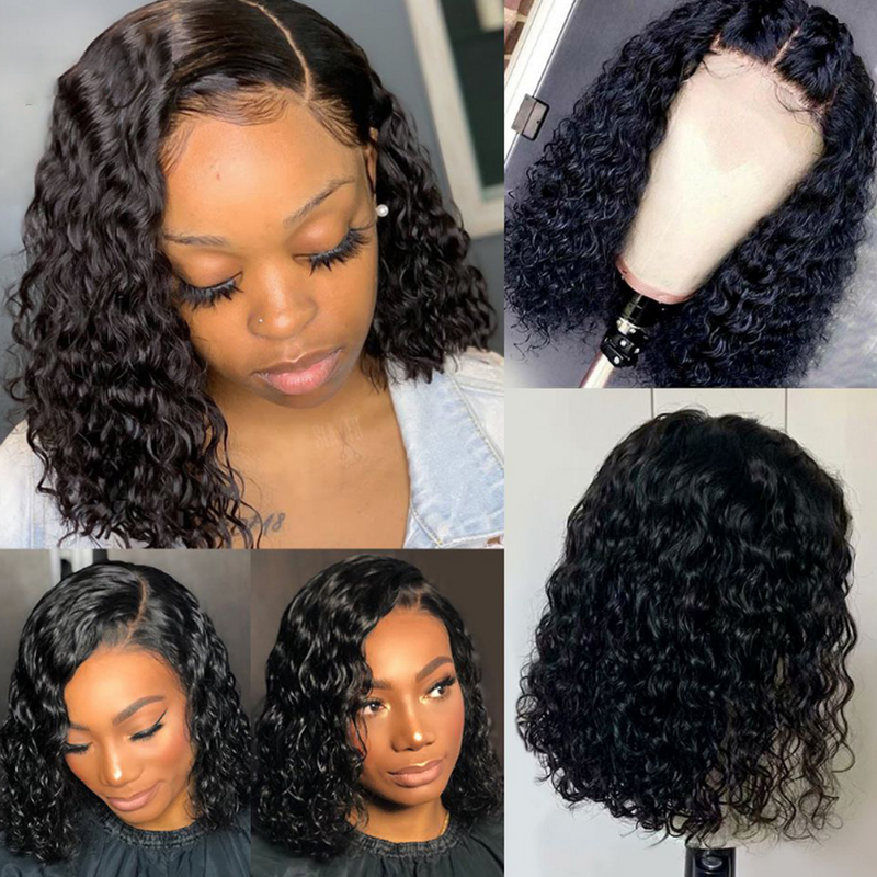 Angie Queen Lace Front Bob Wigs Human Hair Short Frontal Wigs -Water Wave