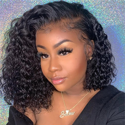Angie Queen Closure Bob Wigs Human Hair Free Part Lace Wigs Water Wave