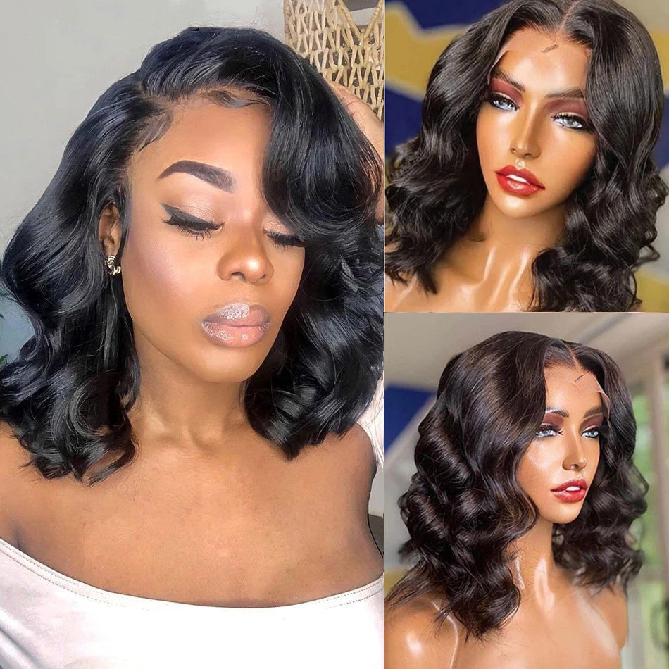 Angie Queen Bob Lace Wigs Brazilian Body Wave Human Hair Wigs Pre-plucked
