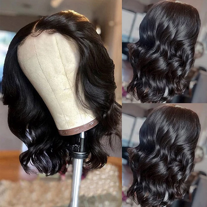 Angie Queen Bob Lace Wigs Peruvian Body Wave Human Hair Wigs Pre-plucked