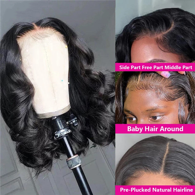 Angie Queen Bob Lace Wigs Peruvian Body Wave Human Hair Wigs Pre-plucked