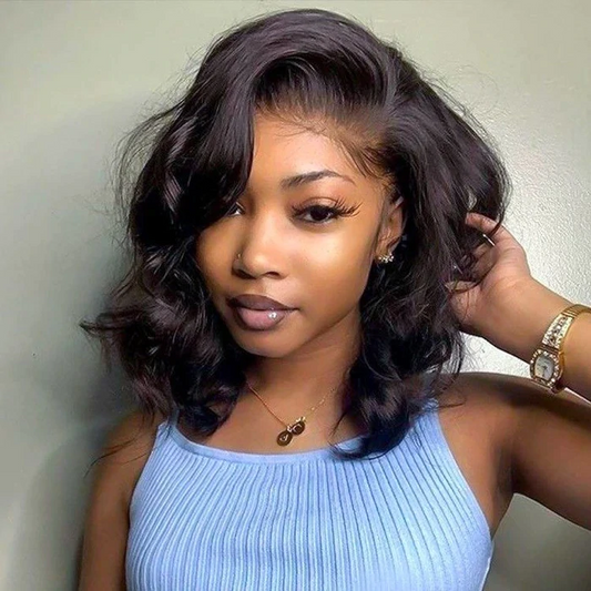 Angie Queen Bob Lace Wigs Peruvian Body Wave Human Hair Wigs Pre-plucked