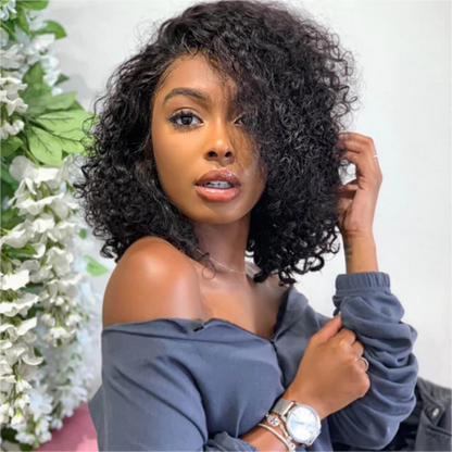 Angie Queen Bob Lace Wigs Brazilian Curly Human Hair Wigs Pre-plucked