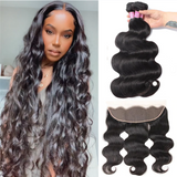 Angie Queen 3 Bundles with Frontal Peruvian Body Wave Virgin Human Hair Weave Bundles