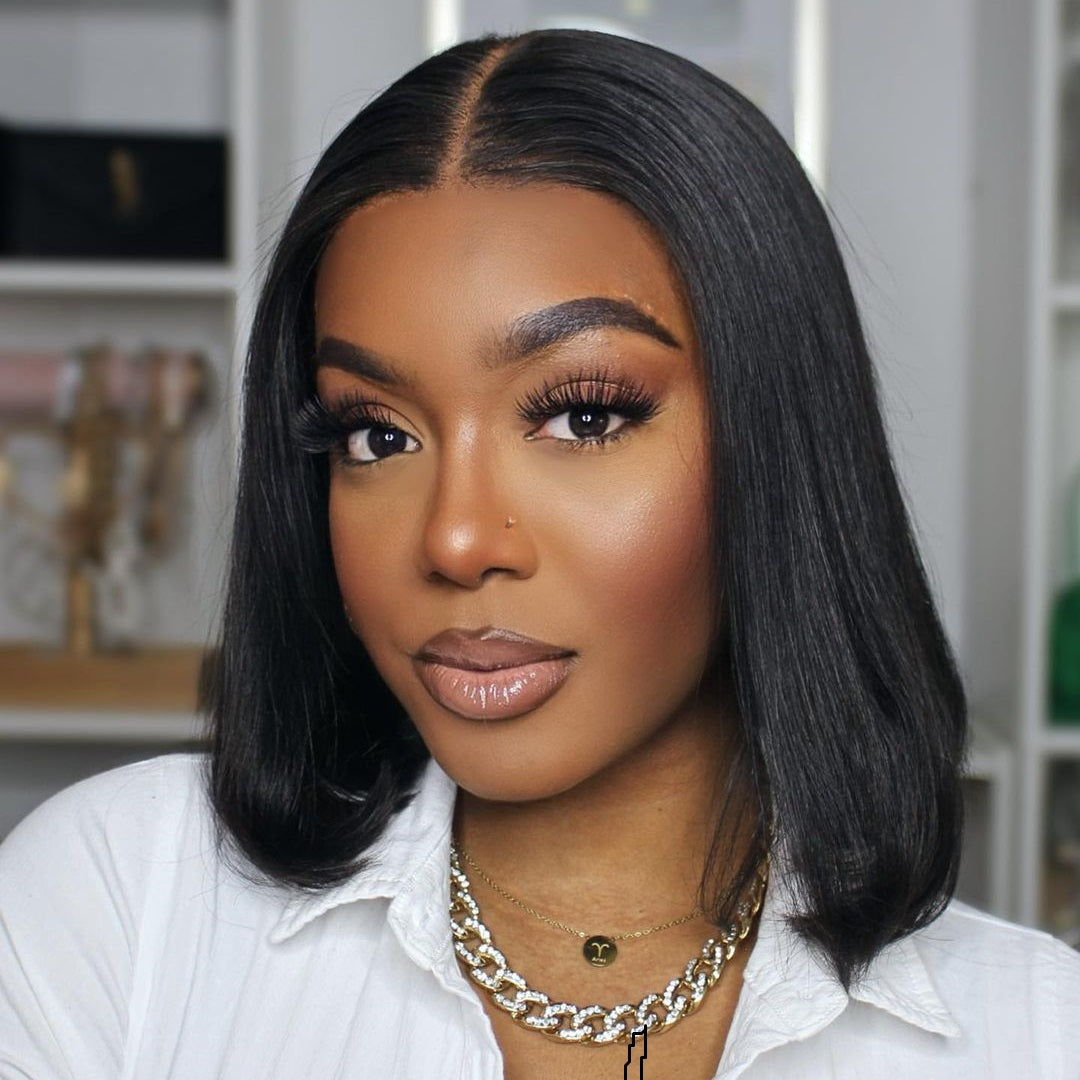 Angie Queen Bob Lace Wigs Brazilian Straight Human Hair Wigs Pre-plucked