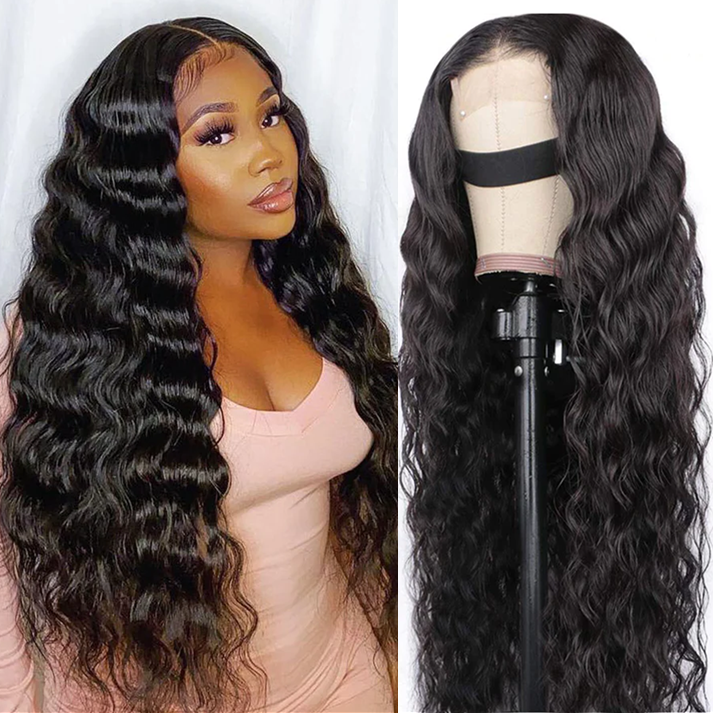 Angie Queen 4*4 Lace Closure Wigs Indian Loose Deep Wave Human Hair Wigs 180% Density Pre-plucked