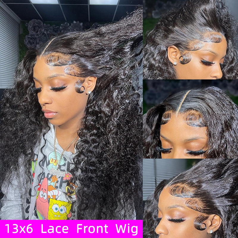 Angiequeen Maylasian 13X6 HD Deep Wave Natural Color Transparent Lace Front Long Virgin Wig