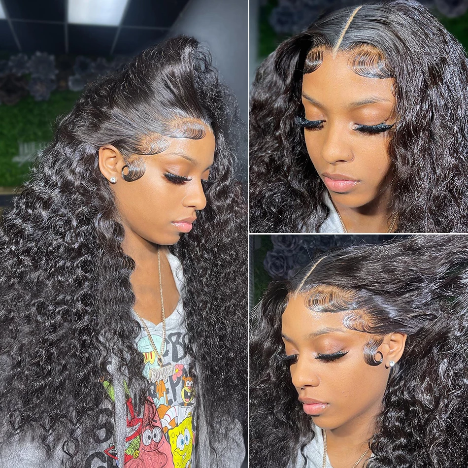 Angiequeen Maylasian 13X4 HD Deep Wave Natural Color Transparent Lace Front Long Virgin Wig