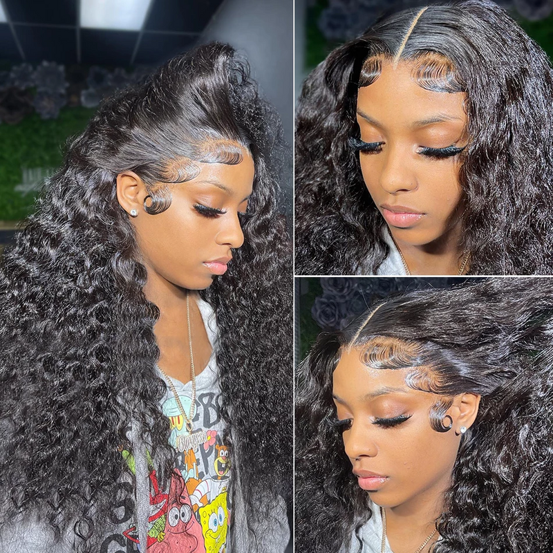 Angiequeen Maylasian 13X4 HD Deep Wave Natural Color Transparent Lace Front Long Virgin Wig
