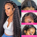 Angiequeen Real 4X4 HD /Transparent Lace Closure Curly Wave Glueless Long Wig