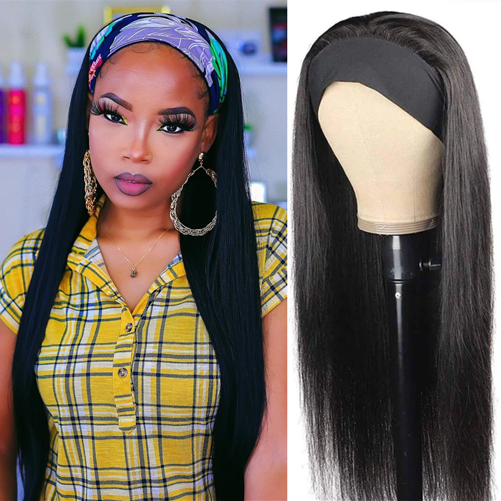AngieQueen Straight Human Hair Wig Glueless Wig Brazilian Virgin Hair Machine Made Headband Wig 180% Density