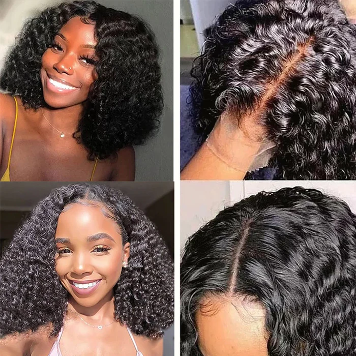 AngieQueen Water Wave Short Frontal Human Hair Bob Wigs