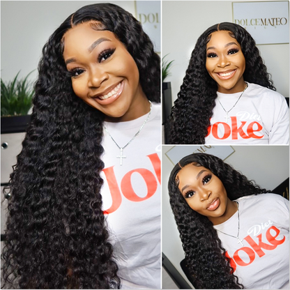 Angiequeen HD Lace 5X5 Closure Wigs Deep Wave Transparent Lace Long Wigs For Sale