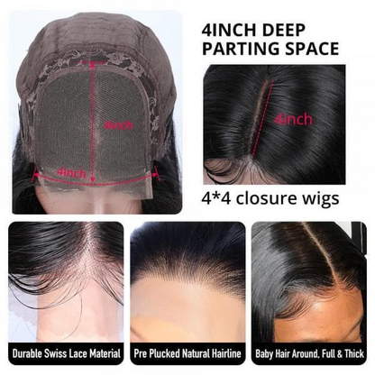 Angie Queen 4x4 Lace Closure Human Hair Wigs Loose Deep Remy Indian Hair Wigs Natural Color