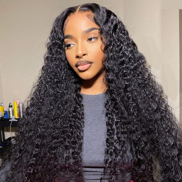 Angie Queen Affordable deep wave 4x4 Lace Closure Human Hair Wigs Pre Plucked