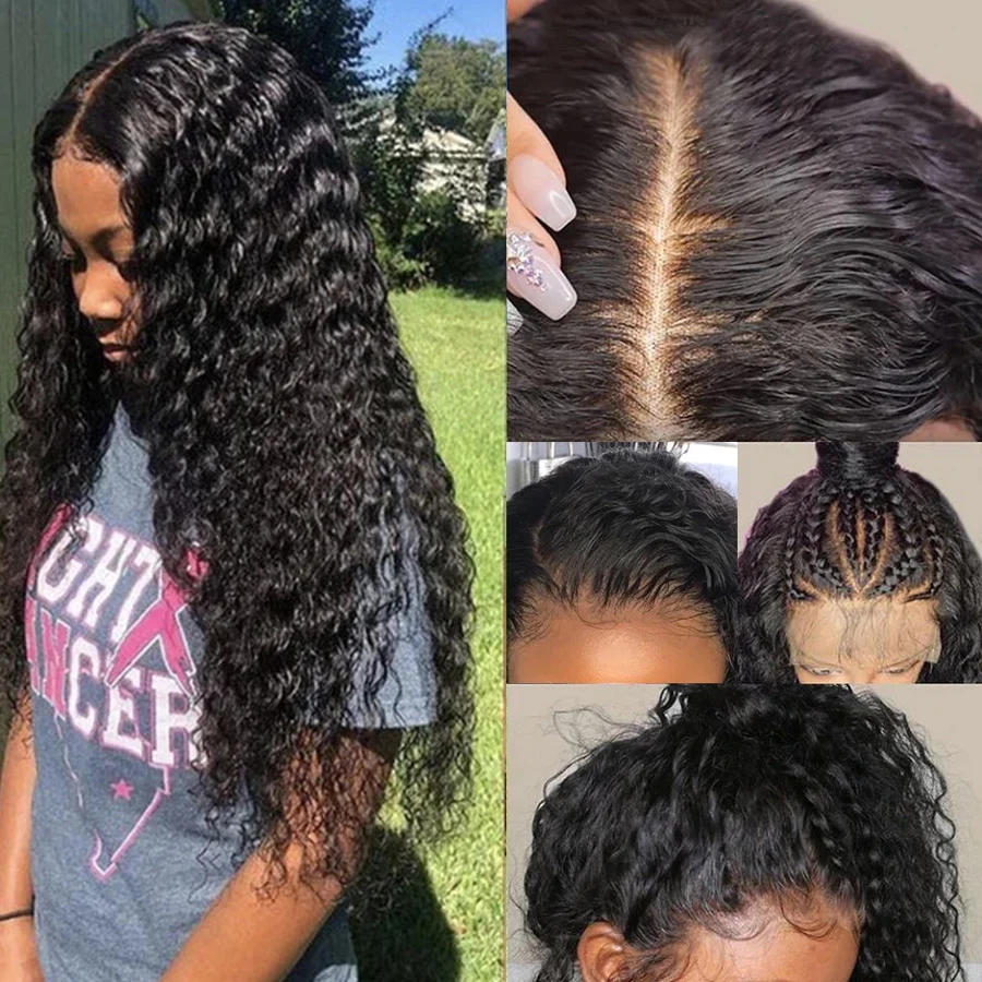 Angie Queen Affordable deep wave 4x4 Lace Closure Human Hair Wigs Pre Plucked
