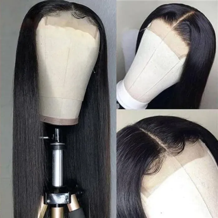 Angie Queen 4x4 Glueless Lace Closure Straight Human Hair Wigs  Natural Black Pre Plucked