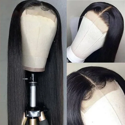Angie Queen 4x4 Glueless Lace Closure Straight Human Hair Wigs  Natural Black Pre Plucked
